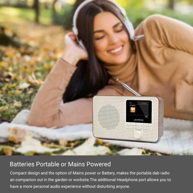 Alt view image 5 of 7 - Portable WiFi Internet Radio,FM Digital Radio,Bluetooth Speaker,Dual Alarms Clock,Sleep Snooze Timer,40 Presets, Headphone-Output,Colour Display,Batteries or Mains Powered  Walnut Finish