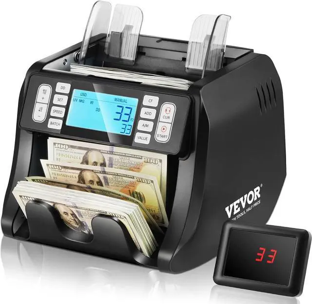 Main image of Money Counter with UV, MG, IR, DD Detection for USD & EUR, Plus Addition & Batch Capabilities, Big LCD & External Display Included