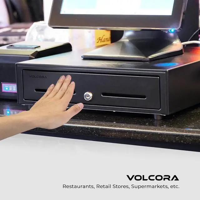 Alt view image 6 of 6 - Manual Push Open Cash Register Drawer for Point of Sale (POS) System, Black Heavy Duty Till with 5 Bills/8 Coin Slots, Key Lock with Fully Removable Money Tray and Double Media Slots