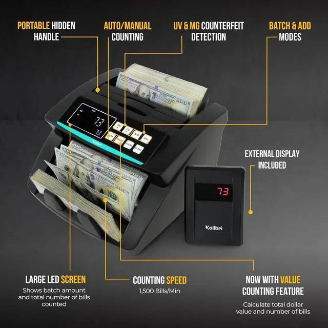 Alt view image 3 of 7 - Money Counter Machine with Advanced Fake Detection & LCD Display | 1,500 Bills per Minute Single-Denomination Cash Counter | Bill Counter Machine (US Customer Support)