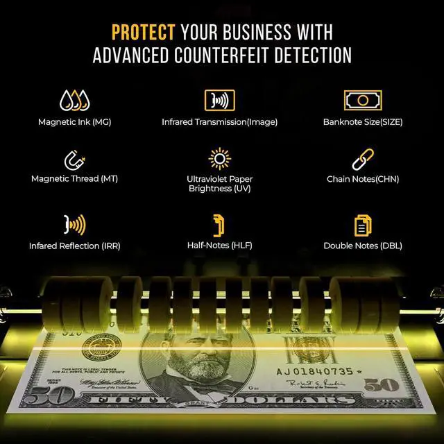 Alt view image 4 of 7 - Money Counter Machine with Advanced Fake Detection & LCD Display | 1,500 Bills per Minute Single-Denomination Cash Counter | Bill Counter Machine (US Customer Support)
