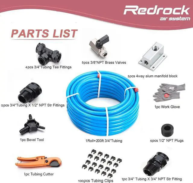 Alt view image 2 of 7 - Performance Shop Air Line Kit 3/4" x 200ft 5-Ways Out HDPE Aluminum Air Compressor Piping for Garage LeakProof&Easy to Install Air Hose Kit Air Compressor Accessories 200PSI ASTM F1282