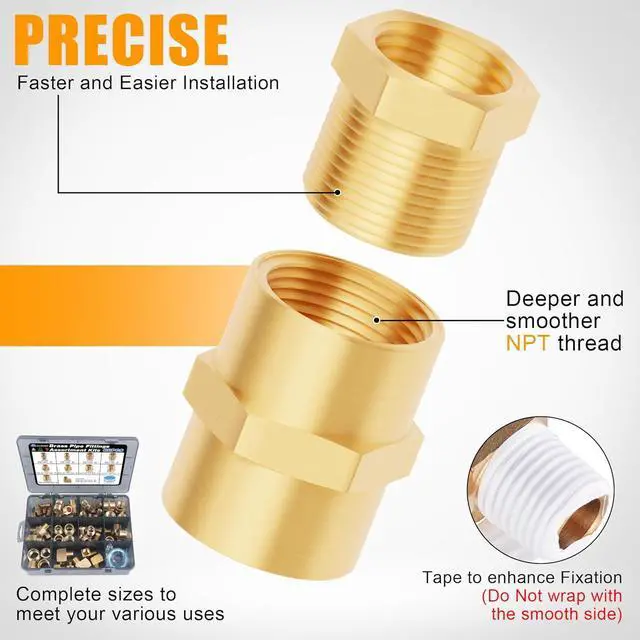 Alt view image 4 of 6 - 68PCS Brass Pipe Fittings Assortment Kit NPT Adapter,Hex Nipple,Reducer Bushing,Hex Coupling,90 Degree Barstock Street Elbow Fittings Kits