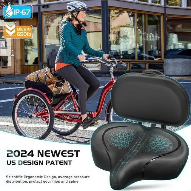Alt view image 3 of 7 - Bicycle Seat, Bike Seat for Women Men Extra Comfort Wide, Oversized Comfortable Seats Saddle for Peloton Bikes, Fit for Exercise Bikes, Electric Bikes, Mountain Bikes, Cruiser Bikes