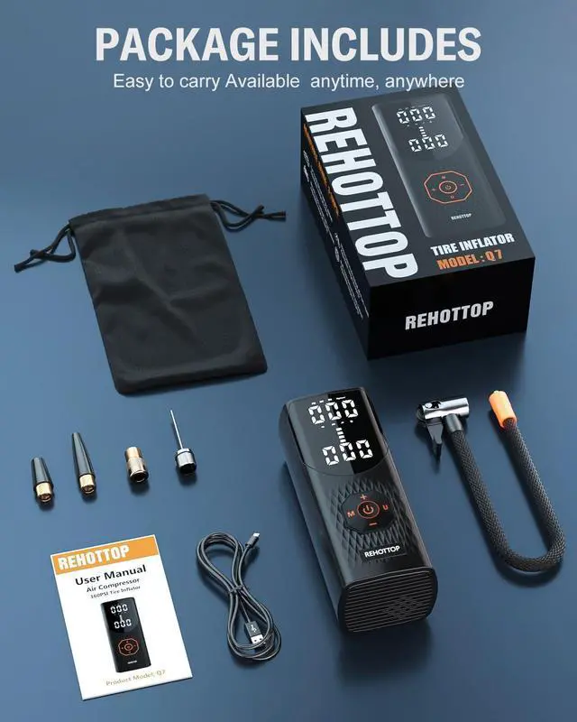Alt view image 7 of 7 - Tire Inflator Portable Air Compressor, 20000mAh & 160PSI Air Pump for Car Tires, 4X Fast Inflation Air Compressor with Tire Gauge Pressure, Tire Pump with LED for Car Motor Bike Ball