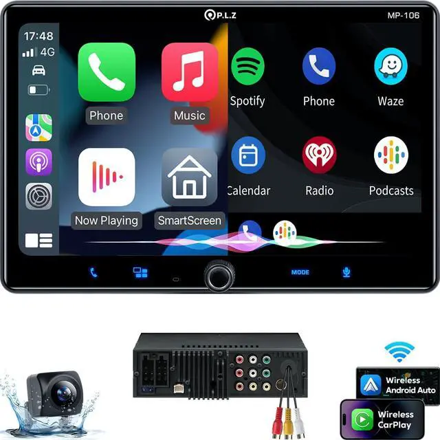 Main image of Single Din Car Stereo Wireless  Carplay Android Auto Radio, 10.1" Car Play Touch Screen, Bluetooth 5.3 Car Audio Receiver, 4.2 Channel 240W, Subwoofers, Backup Camera, Navigation, FM/AM, SWC