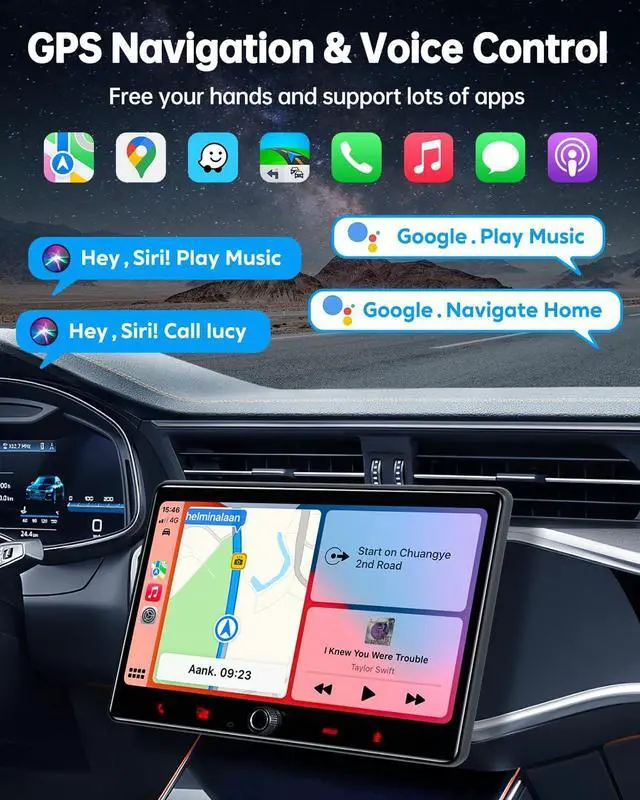 Alt view image 3 of 7 - Single Din Car Stereo Wireless  Carplay Android Auto Radio, 10.1" Car Play Touch Screen, Bluetooth 5.3 Car Audio Receiver, 4.2 Channel 240W, Subwoofers, Backup Camera, Navigation, FM/AM, SWC