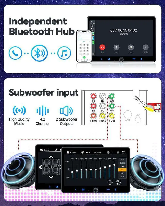 Alt view image 4 of 7 - Single Din Car Stereo Wireless  Carplay Android Auto Radio, 10.1" Car Play Touch Screen, Bluetooth 5.3 Car Audio Receiver, 4.2 Channel 240W, Subwoofers, Backup Camera, Navigation, FM/AM, SWC