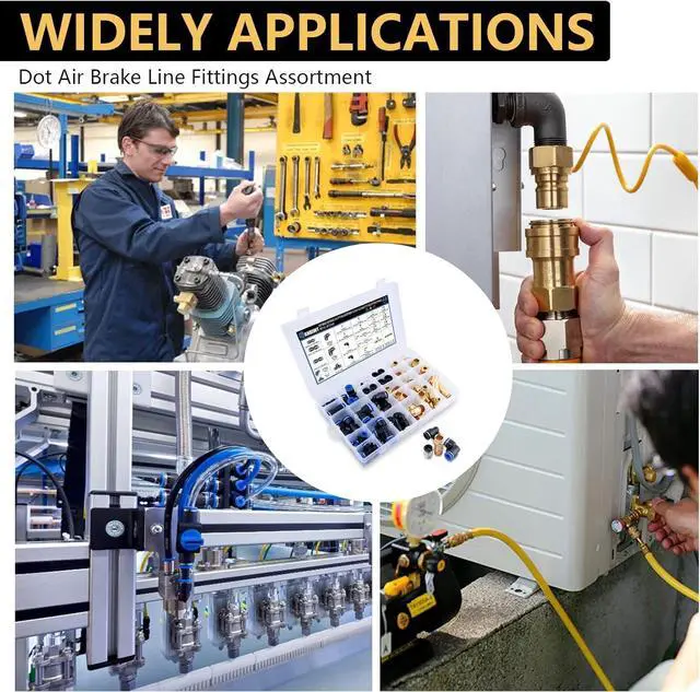 Alt view image 6 of 6 - 48PCS DOT Air Line Fittings Assortment, 1/4" 3/8" 1/2" Push to Connect Fittings NPT Male Thread & DOT Brass Air Brake Line Fittings Kit for Trucks Trailers