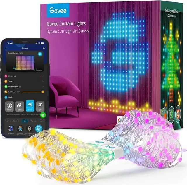 Main image of Curtain Lights, Smart LED Curtain Lights, Color Changing Wall Lights, Dynamic DIY Curtain String Lights for Bedroom Living Room Halloween Decor, Outdoor IP65 Waterproof4.9x6.6ft, 520 RGBIC LED