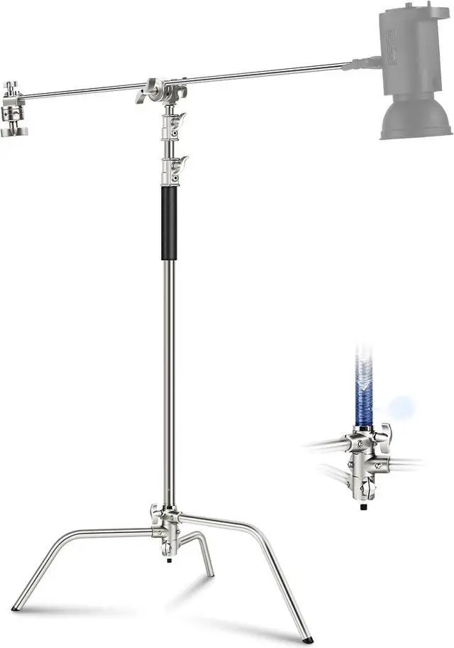 Main image of C Stand with Boom Arm Pro 100% Stainless Steel, Max Height 10.8ft/330cm Air Cushion Heavy Duty Photography Light Stand with 4.2ft/128cm Holding Arm for Monolight Softbox Reflector