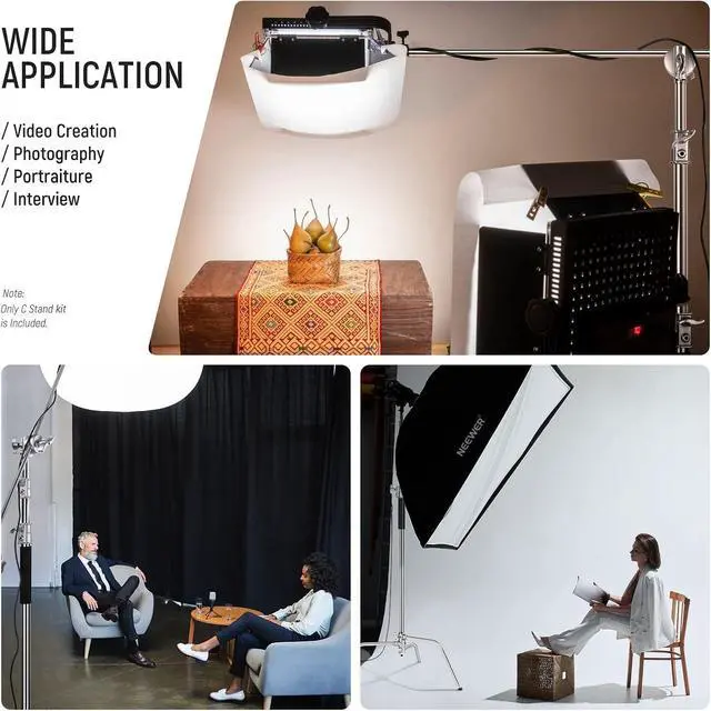 Alt view image 5 of 7 - C Stand with Boom Arm Pro 100% Stainless Steel, Max Height 10.8ft/330cm Air Cushion Heavy Duty Photography Light Stand with 4.2ft/128cm Holding Arm for Monolight Softbox Reflector