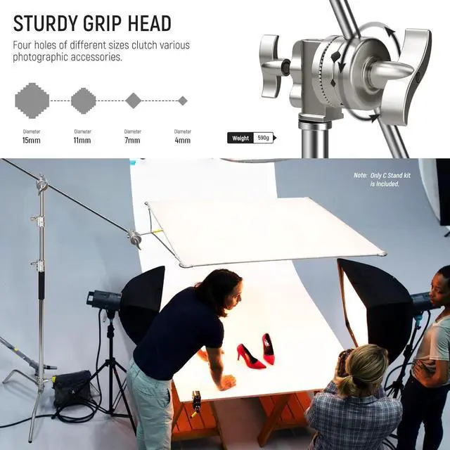 Alt view image 6 of 7 - C Stand with Boom Arm Pro 100% Stainless Steel, Max Height 10.8ft/330cm Air Cushion Heavy Duty Photography Light Stand with 4.2ft/128cm Holding Arm for Monolight Softbox Reflector