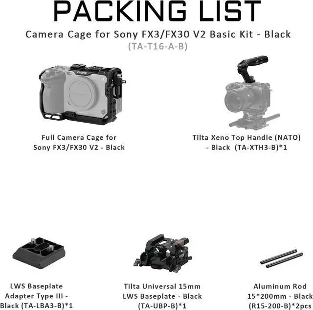Alt view image 3 of 7 - Camera Cage Basic Kit for FX3/FX30 V2 | Includes Cage, Top Handle, Baseplate & More | Top Plate NATO Rail, Cold Shoe, 1/4"-20 and 3/8"-16 | Thumb Screw Design | Black