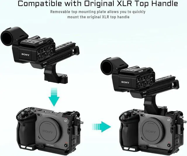 Alt view image 4 of 7 - Camera Cage Basic Kit for FX3/FX30 V2 | Includes Cage, Top Handle, Baseplate & More | Top Plate NATO Rail, Cold Shoe, 1/4"-20 and 3/8"-16 | Thumb Screw Design | Black