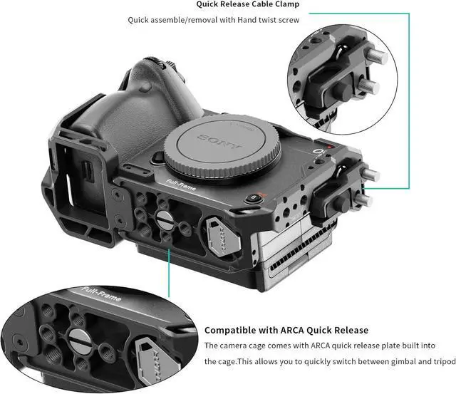 Alt view image 6 of 7 - Camera Cage Basic Kit for FX3/FX30 V2 | Includes Cage, Top Handle, Baseplate & More | Top Plate NATO Rail, Cold Shoe, 1/4"-20 and 3/8"-16 | Thumb Screw Design | Black