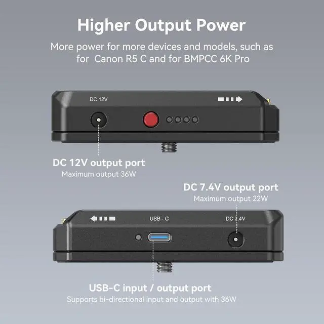 Alt view image 4 of 7 - NP-F Battery Adapter Mount Plate for  EOS R5, R5 C and BMPCC 4K, 6K, 6K Pro, with USB-C Port and Dual DC Outputs Compatible with NP-F970, NP-F550, NP-F770-3168B