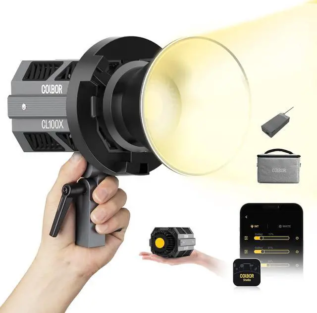 Main image of Video Light, Colbor CL100X 110W Bi-Colour Video Light 2700K-6500K CRI97+ COB Continuous Aluminium with Bowens Mount APP Control 10 Light Effect for Photography, Daylight LED Video Light Photo Studio