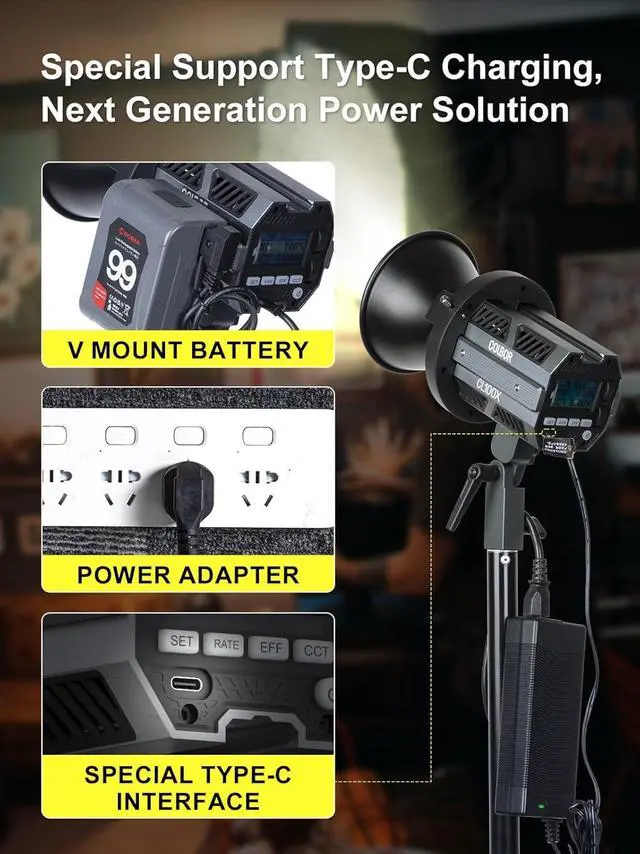 Alt view image 7 of 7 - Video Light, Colbor CL100X 110W Bi-Colour Video Light 2700K-6500K CRI97+ COB Continuous Aluminium with Bowens Mount APP Control 10 Light Effect for Photography, Daylight LED Video Light Photo Studio