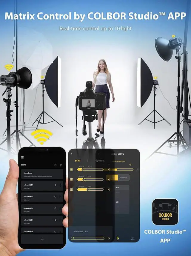 Alt view image 5 of 7 - Video Light, COLBOR CL60 65W COB Continuous Output Lighting LED 2700~6500K CRI97+ with Bowens Mount APP Control for Filming Live Streaming Interview, LED-Video-Light-Photography-Studio