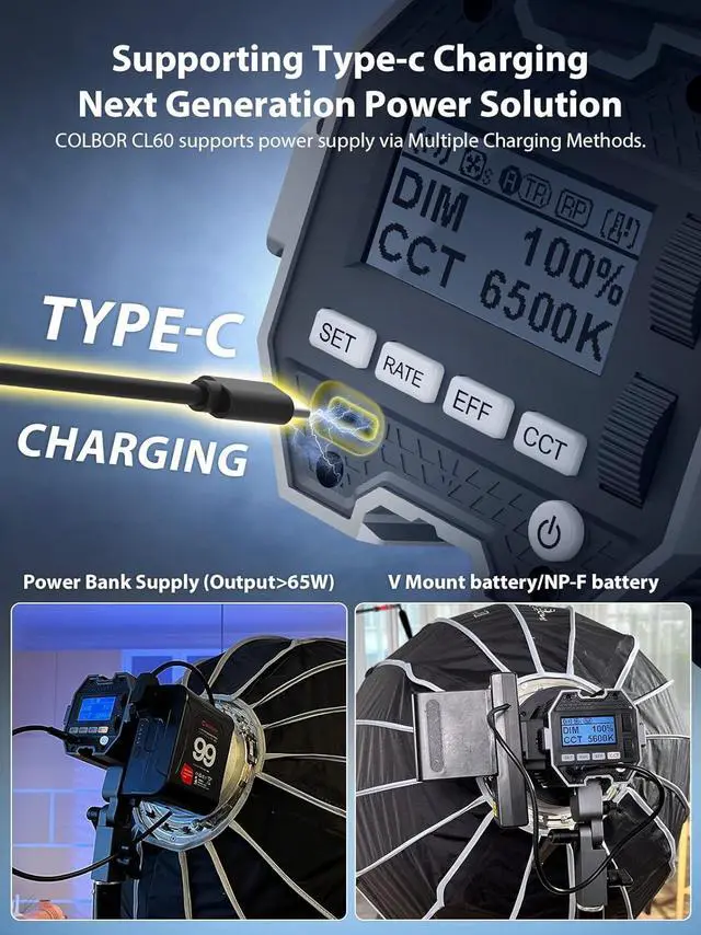 Alt view image 6 of 7 - Video Light, COLBOR CL60 65W COB Continuous Output Lighting LED 2700~6500K CRI97+ with Bowens Mount APP Control for Filming Live Streaming Interview, LED-Video-Light-Photography-Studio