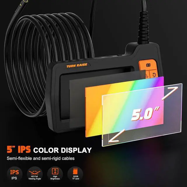 Alt view image 4 of 7 - Lens Sewer Inspection Camera with 50FT Semi-Rigid Cable, 1080P HD Endoscope Camera with Light, 5" IPS Screen Industrial Borescope, IP67 Drain Pipe Camera Snake, 32G Storage Card, Carrying Case