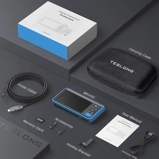 Alt view image 7 of 7 - Dual Lens Endoscope Camera with Light, Teslong 4.5" HD Snake Borescope Inspection Camera, Automotive Scope Camera with Flexible Cable, Home Waterproof Fiber Optic for Sewer Drain Pipe (16.5FT)