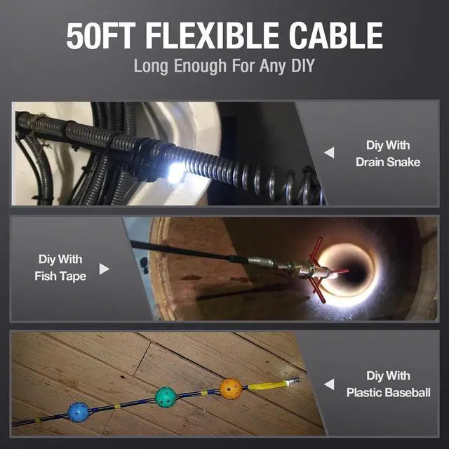 Alt view image 2 of 7 - 50ft Sewer Camera, Teslong 1080P Drain Plumbing Snake Inspection Camera with Light, 50 ft Flexible Borescope Endoscope Duct Fiber Optic Scope Cam