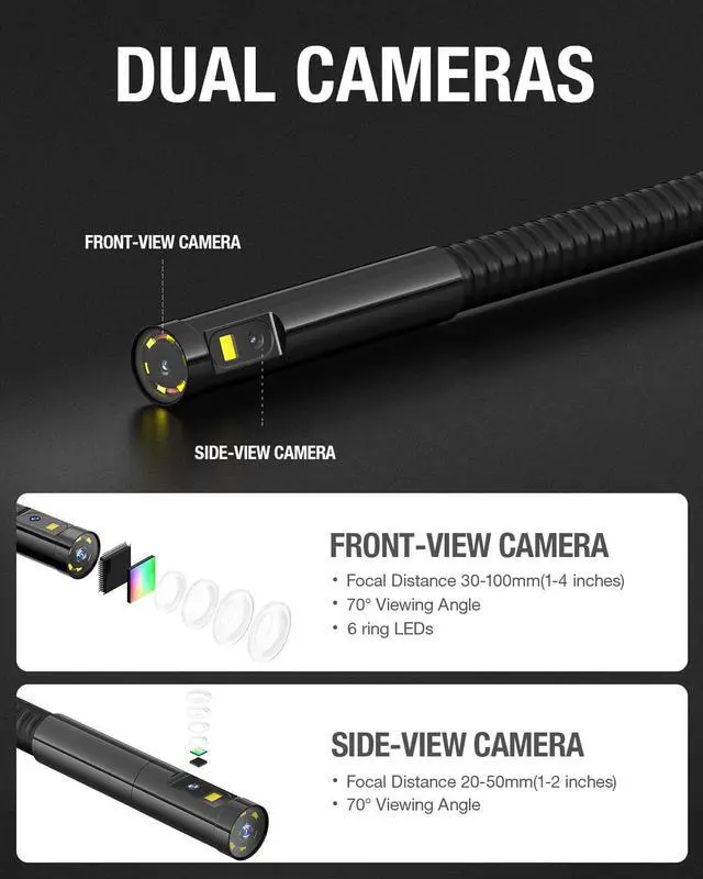 Alt view image 2 of 6 - Inspection Camera, Dual Lens Endoscope Camera with Light 5" IPS Screen Digital Industrial Borescope,1080P Endoscope Waterproof Flexible Probe Borescope Camera with Light(16.5FT)