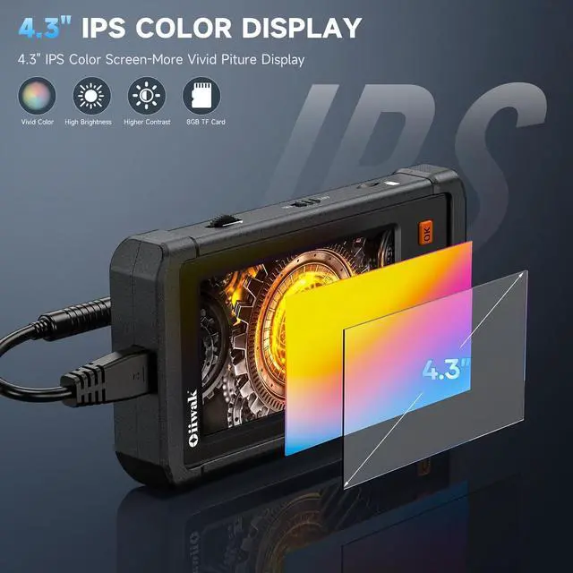 Alt view image 4 of 7 - 50FT Endoscope Camera with Light, Oiiwak Endoscope Inspection Camera for Pipe Sewer Drain Plumbing Inspection 1080P HD 4.3"IPS Screen Waterproof IP67 Borescope Camera Snake Camera with Lights for Men