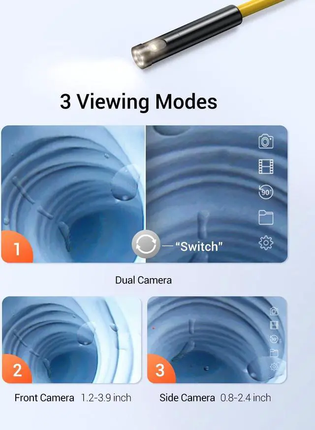 Alt view image 3 of 7 - Dual Lens Wireless Endoscope, 1080P Scope Snake Camera with 7 LED Lights,0.31In Lens Video HD Inspection Camera,IP67 Waterproof Borescope,16.5FT Cable for Android & iOS Phone or Tablet-Yellow