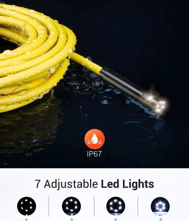 Alt view image 5 of 7 - Dual Lens Wireless Endoscope, 1080P Scope Snake Camera with 7 LED Lights,0.31In Lens Video HD Inspection Camera,IP67 Waterproof Borescope,16.5FT Cable for Android & iOS Phone or Tablet-Yellow