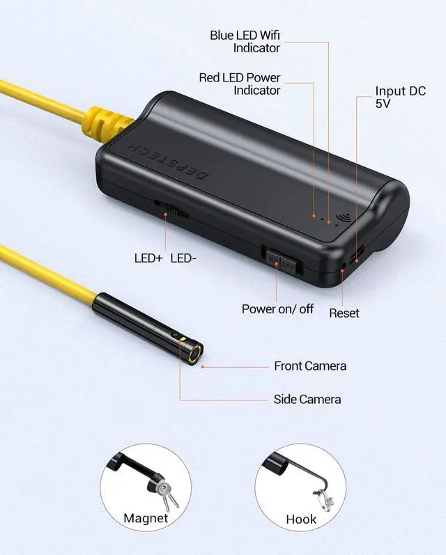 Alt view image 6 of 7 - Dual Lens Wireless Endoscope, 1080P Scope Snake Camera with 7 LED Lights,0.31In Lens Video HD Inspection Camera,IP67 Waterproof Borescope,16.5FT Cable for Android & iOS Phone or Tablet-Yellow