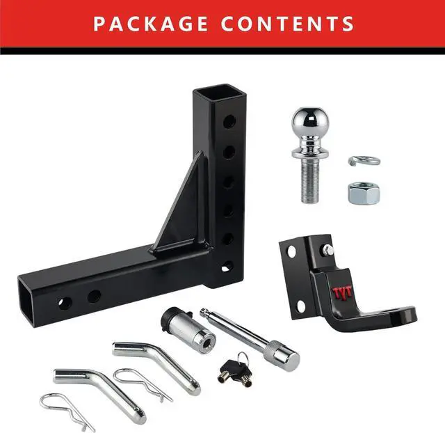 Alt view image 6 of 7 - Adjustable Trailer Hitch Ball Mount, 2" Towing Ball 7500 LBS, 9-1/2" Drop and 8-1/4" Rise, Fits 2-in Receiver with 2 Pin&Clips and 5/8" Premium Pin Lock for Heavy Duty Truck