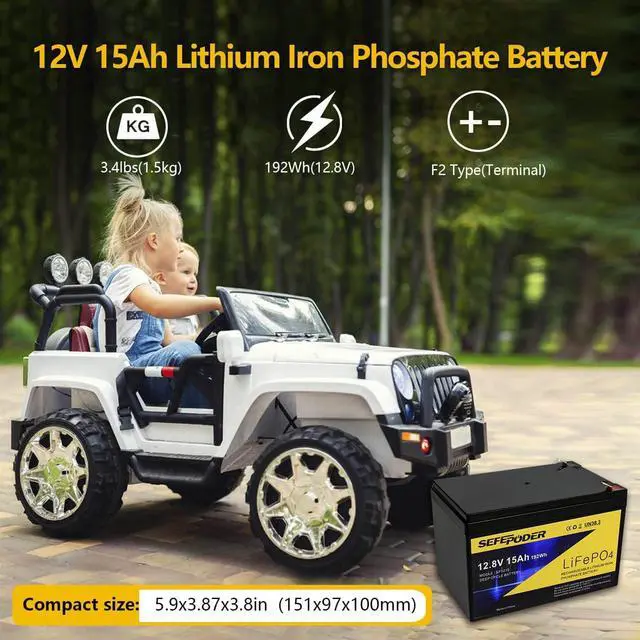 Alt view image 5 of 7 - 2 Pack 12V 15Ah LiFePO4 Deep Cycle Battery, 2000+ Cycles Rechargeable Battery for Scooter, Lighting, Power Wheels, Fish Finder and More with Built-in 16A BMS