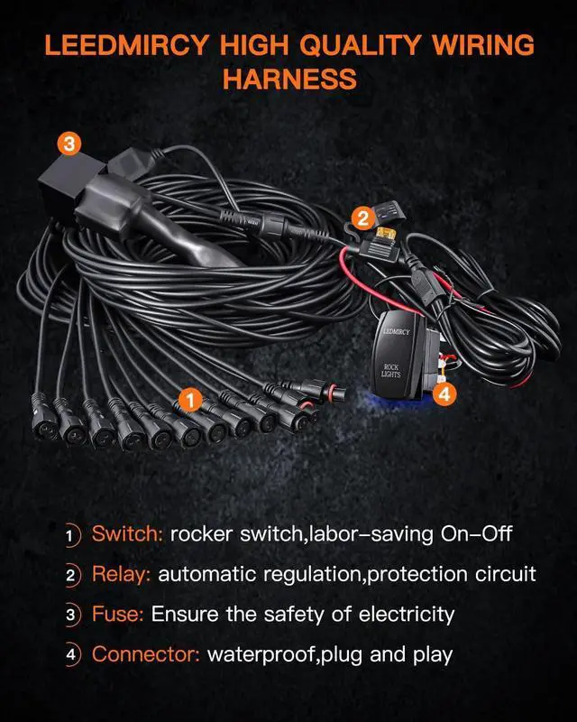 Alt view image 7 of 7 - R1 Pure White LED Rock Lights Kit with Roker Switch Wire Harness 12PCS High Power Rock Lights White for Trucks Off Road ATV UTV SUV Underglow Trail Rig Lights Under Body Waterproof Light