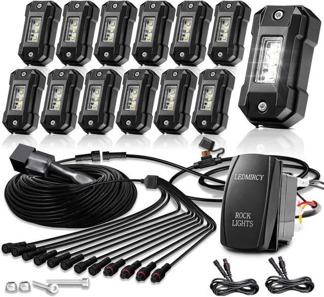 Main image of R4 Pure White LED Rock Lights Kit with Roker Switch Wire Harness 12PCS Rock Lights White for Offroad Trucks ATV UTV SUV Underglow Lights Trail Rig Lights Under Body High Power Waterproof