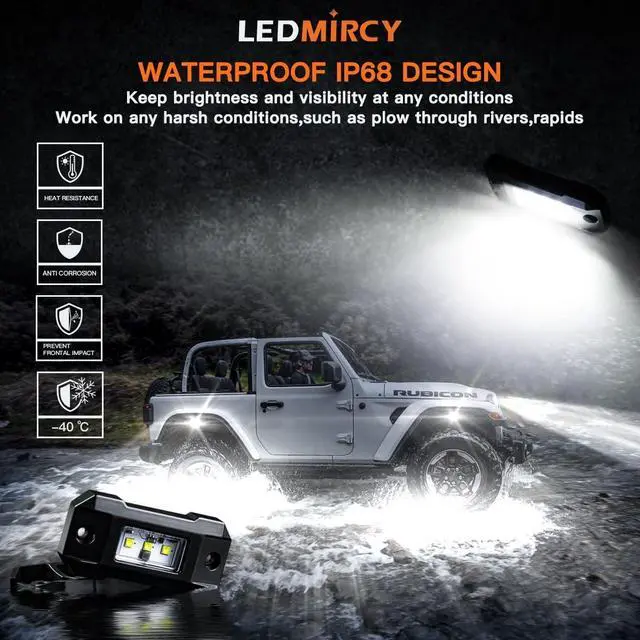 Alt view image 3 of 7 - R4 Pure White LED Rock Lights Kit with Roker Switch Wire Harness 12PCS Rock Lights White for Offroad Trucks ATV UTV SUV Underglow Lights Trail Rig Lights Under Body High Power Waterproof