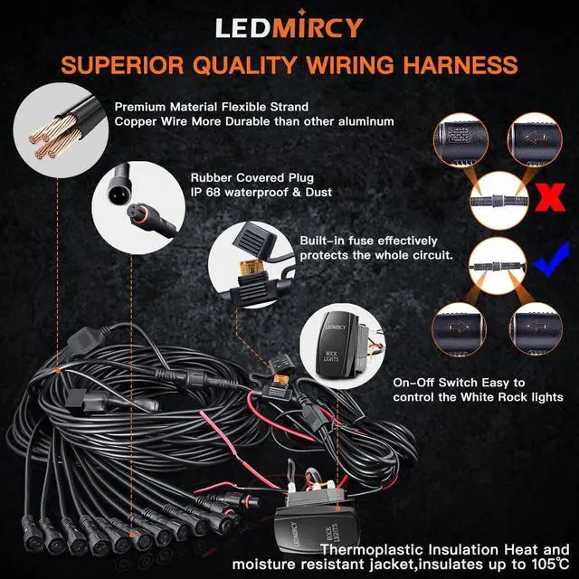 Alt view image 5 of 7 - R4 Pure White LED Rock Lights Kit with Roker Switch Wire Harness 12PCS Rock Lights White for Offroad Trucks ATV UTV SUV Underglow Lights Trail Rig Lights Under Body High Power Waterproof
