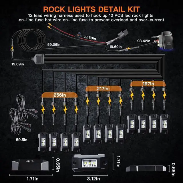 Alt view image 6 of 7 - R4 Pure White LED Rock Lights Kit with Roker Switch Wire Harness 12PCS Rock Lights White for Offroad Trucks ATV UTV SUV Underglow Lights Trail Rig Lights Under Body High Power Waterproof