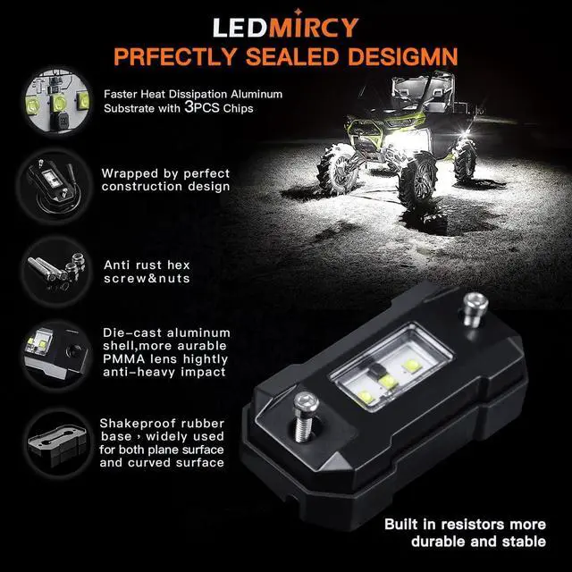 Alt view image 3 of 7 - R4 White Rock Lights Kit with Switch Wire Harness 12PCS Super Bright Pure White LED Rock Lights for Offroad Trucks ATV UTV SUV High Power Underglow Under Body Light Waterproof Shockproof