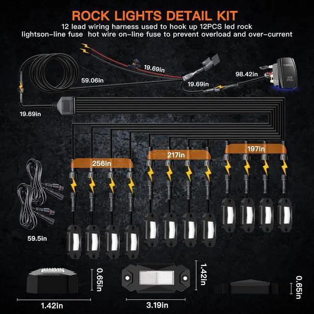 Alt view image 6 of 7 - R2 Pure White Rock Lights Kit with Roker Switch Wire Harness 12PCS LED Rock Lights White for Offroad Trucks ATV UTV SUV Underglow Lights Trail Rig Lights Under Body High Power Waterproof