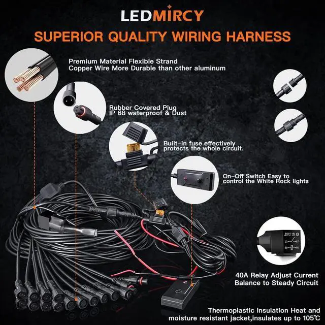 Alt view image 5 of 7 - R3 White LED Rock Lights Kit 16PCS with Switch Wire Harness for Trucks Off Road ATV UTV SUV RZR Pure Underglow White Rock Rock Lights Under Body High Power Waterproof Shockproof