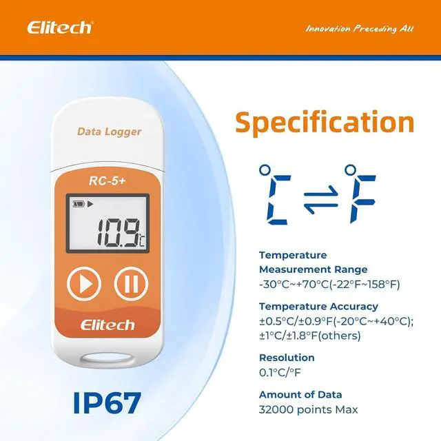 Alt view image 3 of 7 - RC-5+ Digital PDF USB Temperature Data Logger Reusable Recorder Refrigerator Thermometer 32000 Points High Accuracy