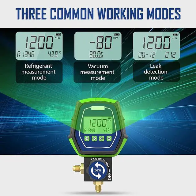 Alt view image 2 of 7 - Digital Manifold Gauge Set, R134a Refrigerant Recharge Kit AC Manifold Gauge Set with 3 Hoses (Tolerance Range: -/+0.5%)