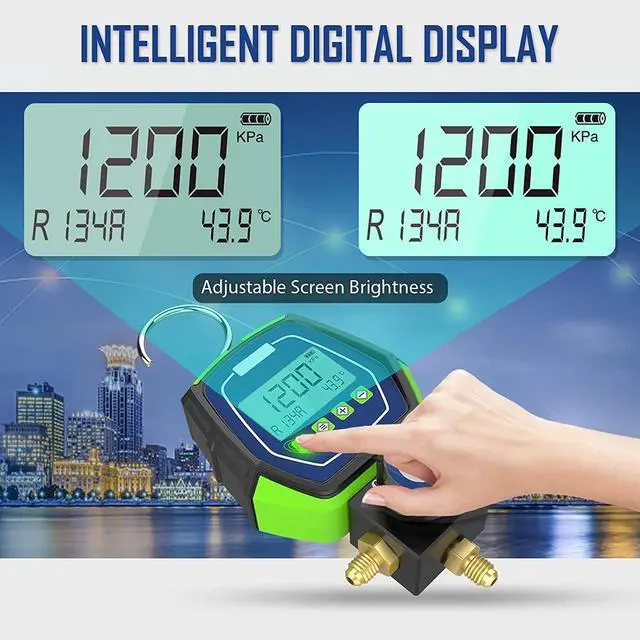 Alt view image 4 of 7 - Digital Manifold Gauge Set, R134a Refrigerant Recharge Kit AC Manifold Gauge Set with 3 Hoses (Tolerance Range: -/+0.5%)