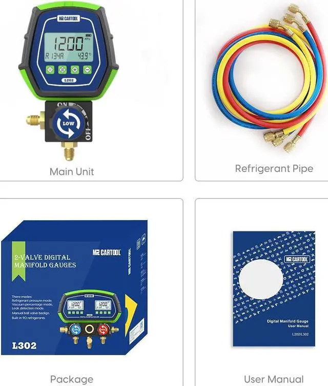 Alt view image 7 of 7 - Digital Manifold Gauge Set, R134a Refrigerant Recharge Kit AC Manifold Gauge Set with 3 Hoses (Tolerance Range: -/+0.5%)