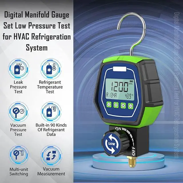 Alt view image 6 of 7 - Digital Manifold Gauge Set, R134a Refrigerant Recharge Kit AC Manifold Gauge Set with 3 Hoses (Tolerance Range: -/+0.5%)
