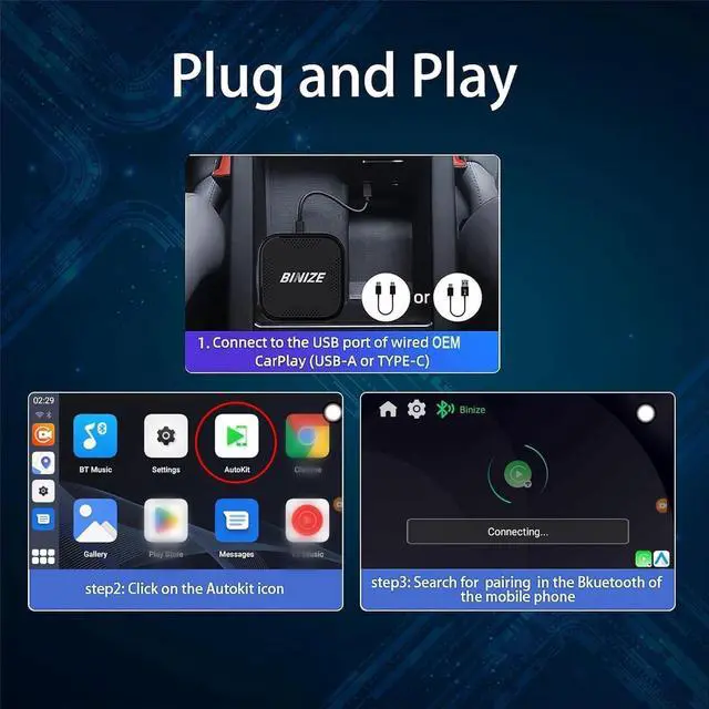 Alt view image 6 of 7 - Wireless CarPlay Android AUTO Multimedia Video Box 4G Cellular,4GB+64GB,8Core,Android 13 Built-in Navigation Support SIM&TF Card Bluetooth Support Car with OEM Wired CarPlay/Android Auto