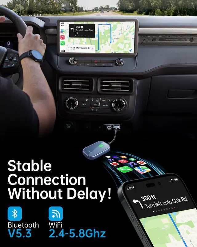 Alt view image 5 of 7 - Wireless Carplay Adapter, Converts Wired to Wireless Carplay Dongle for Wireless Control Plug & Play Carplay Fit for Cars from 2017 & for  iPhone iOS 10+